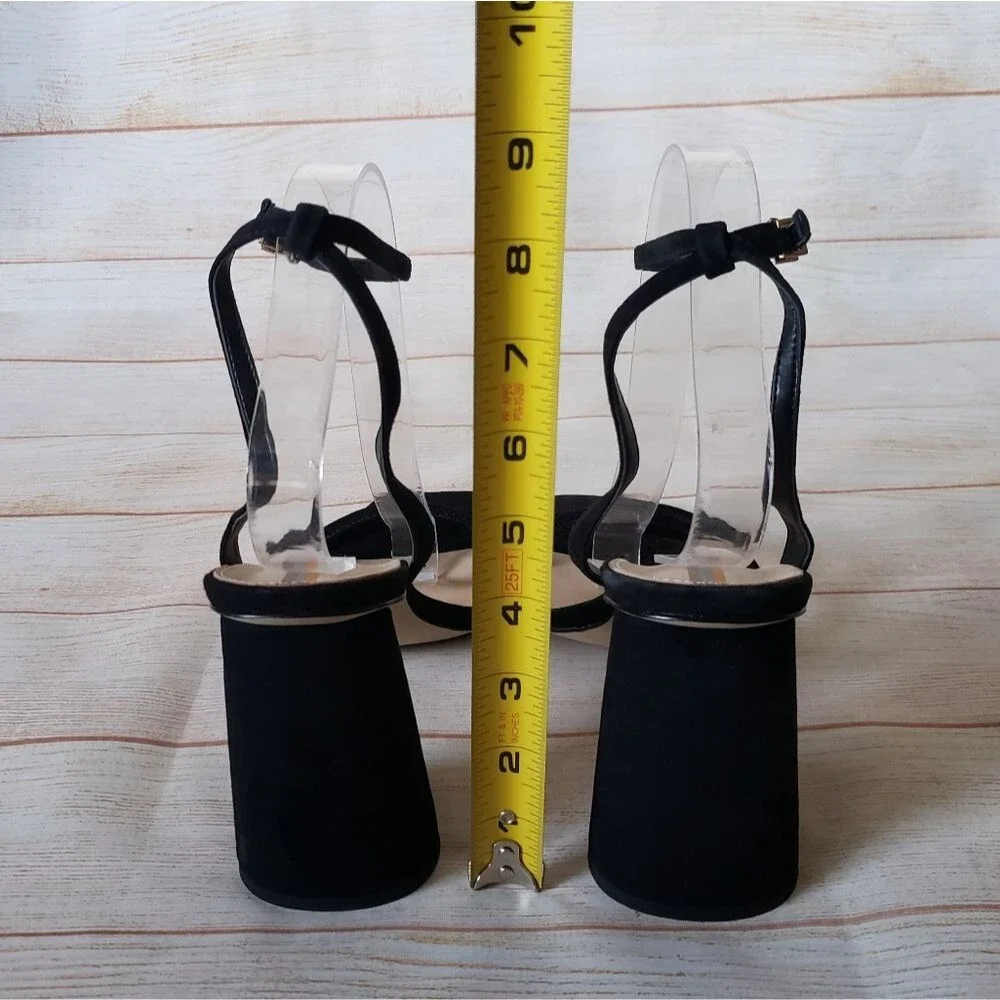 Sam Edelman Kia Suede Ankle Strap Heel Sandals Black Women's Size 10M Square Toe